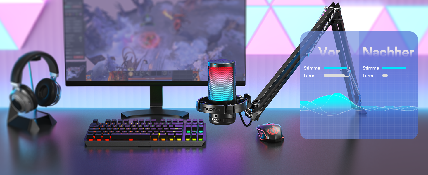 Мікрофон MAONO DGM20S для стрімінгу та запису: USB-мікрофон з шумозаглушенням, моніторингом та регулюванням гучності, для Twitch, YouTube, Discord, PC, Mac, PS5