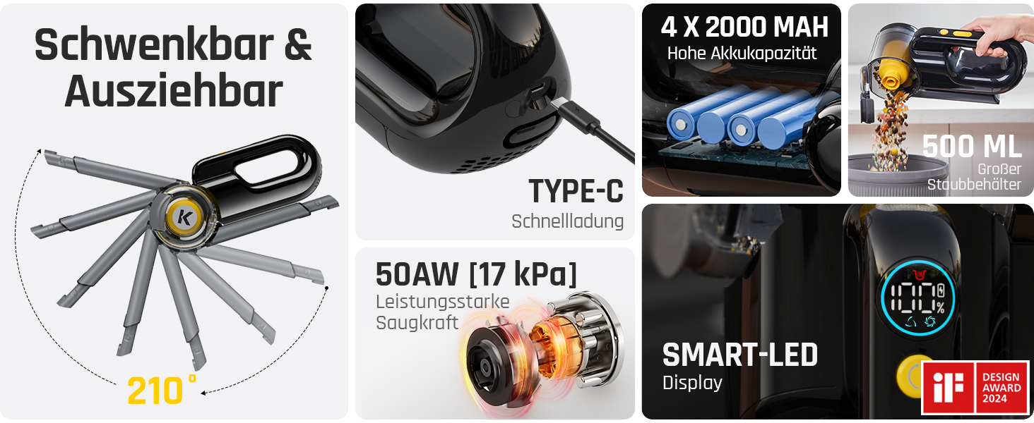Бездротовий пилосос Fanttik Fold V10 Apex Pivot: 17000 Па, LED-дисплей, для дому та авто | Deluxe Edition з гнучким шлангом та насадкою для шерсті тварин