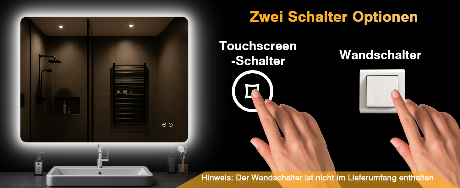 Дзеркало для ванної кімнати з підсвічуванням 50x70 см, LED, проти запотівання, 3 кольори світла, регулювання яскравості, прямокутна форма, сенсорне управління, функція пам'яті, монтаж горизонтально/вертикально (без рами, 3 кольори світла, регулювання яскравості)