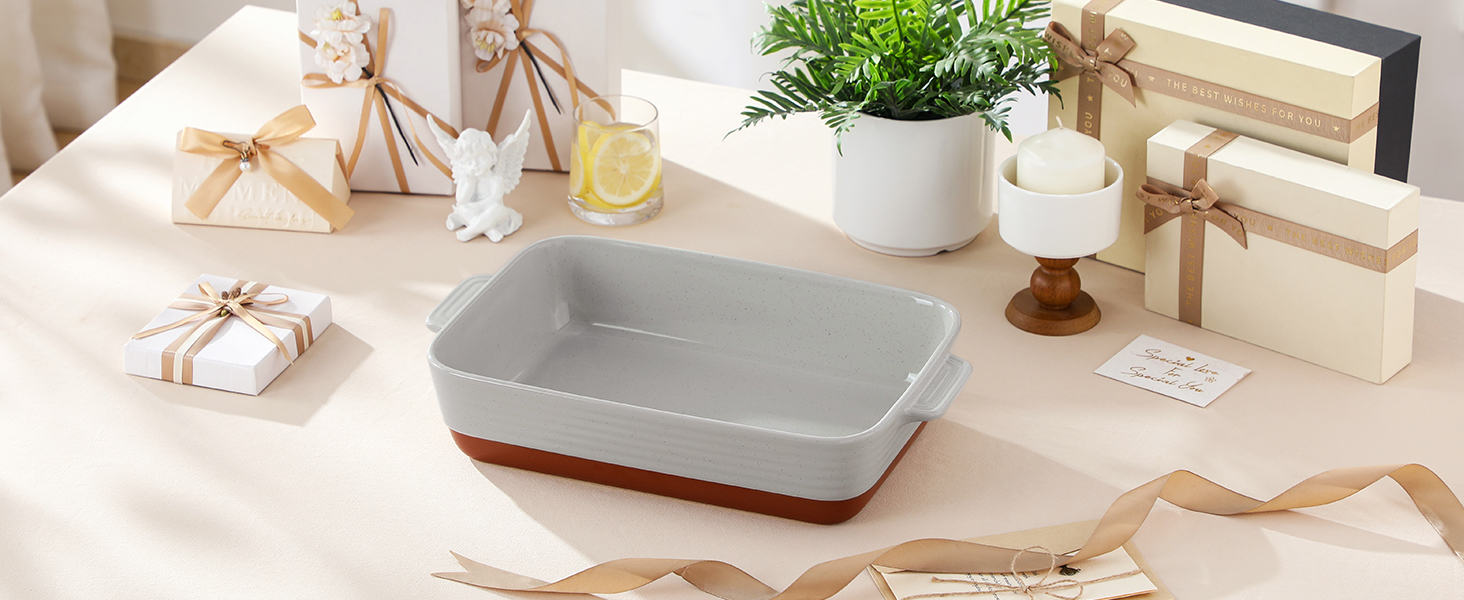 Форма для запікання MALACASA Serie TARA, 4.5L, кераміка, 35*23.8 см, сіра | Для лазаньї, тірамісу, запіканок