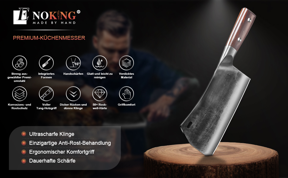 ENOKING Hackmesser: ручний кухонний ніж з високоякісної сталі, 19 см. Ідеально для дому та ресторану
