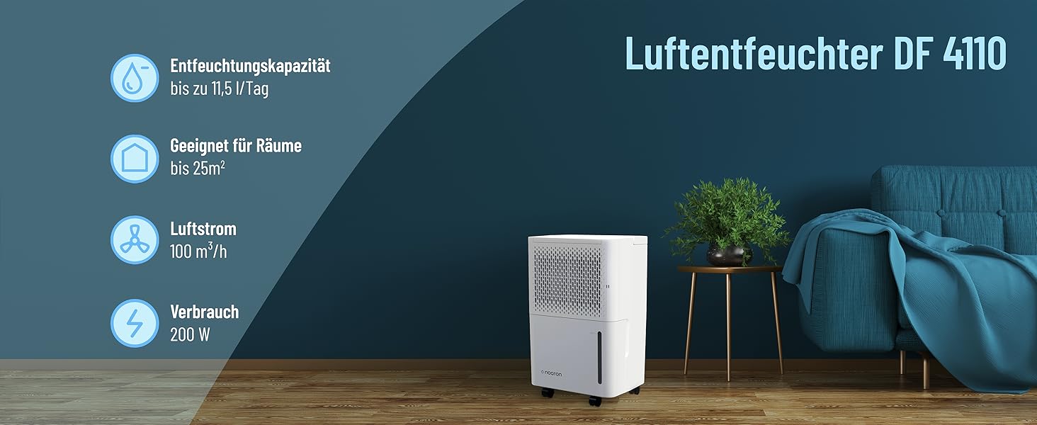 Noaton® DF 4212 - Електричний осушувач повітря 13,2 л/24г, для квартири, підвалу, 45 м²