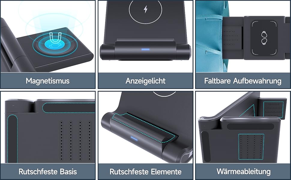 Бездротова зарядка MANKIW 3-в-1 для Samsung Galaxy: S25/S24/S23/S22/S21/S20, Z Fold 6/5/4/3, Watch 7/6/5/4/3/Active, Buds+/2/Pro/Live (Чорний)