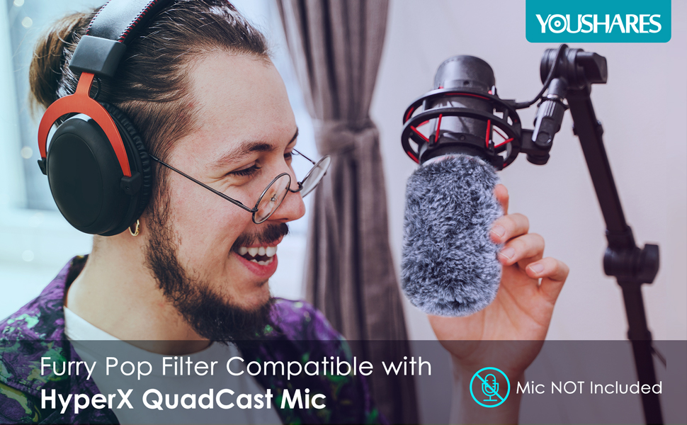 Тримач для мікрофона YOUSHARES з кріпленням для HyperX QuadCast, металевий, з насадкою для кріплення до столу та вітрозахистом, для стін та столів (2 хутряні насадки)