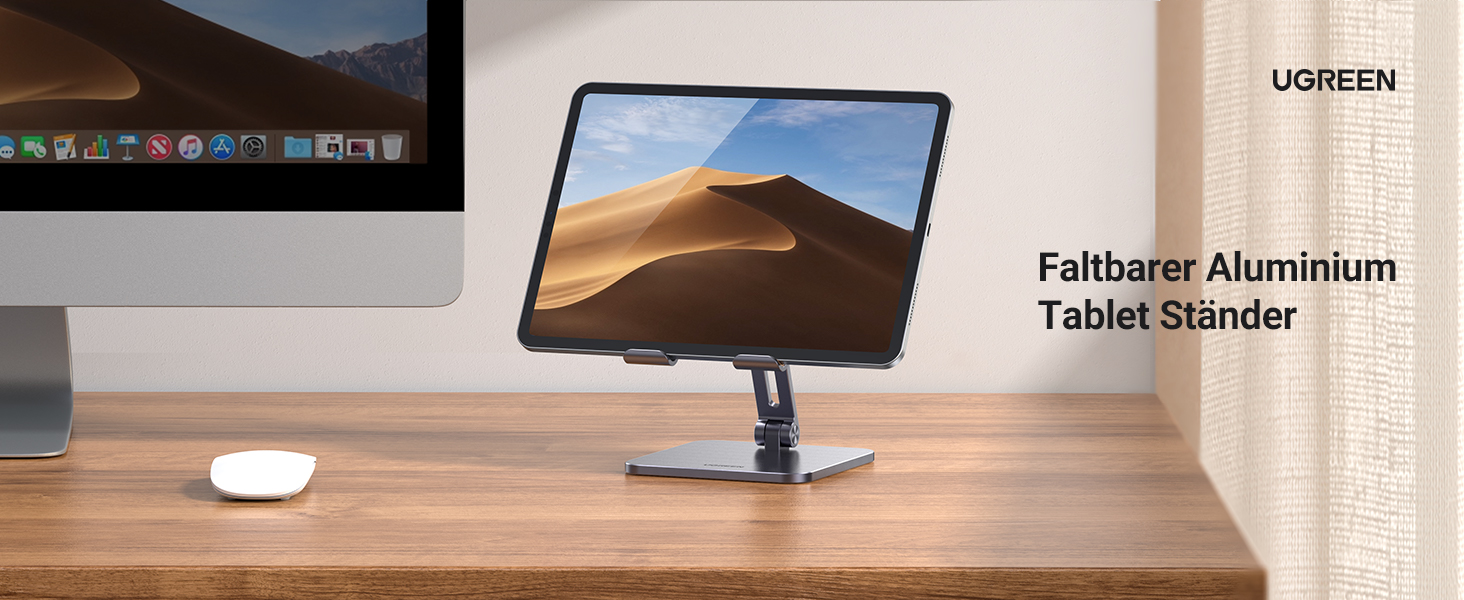 Алюмінієва підставка для планшета UGREEN, регульований тримач для iPad Pro Air Mini, Samsung Galaxy Tab, Redmi Pad, Huawei MatePad та iPhone 16/15 Pro, до 12.9 дюймів (Anthrazit)
