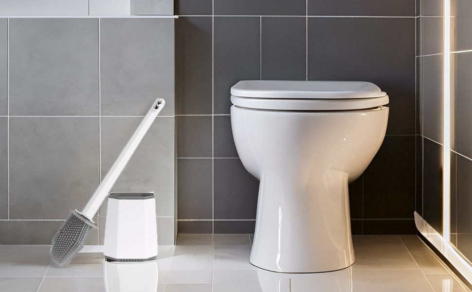 Набір для туалету: щітка для унітазу з тримачем, нержавіюча сталь та силікон, кріплення на стіну, чорний колір