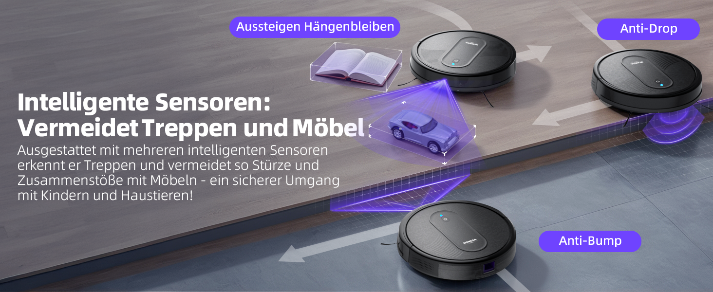 Робот-пилосос MONSGA 3-в-1 з функцією миття, 3000PA, безщітковий двигун, 140 хвилин роботи, чорний. Ідеально для шерсті тварин, килимів та твердих підлог.