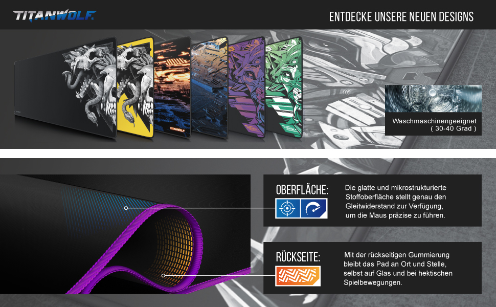 Килимок для миші TITANWOLF XXL 900x400mm - великий, фіолетовий, для геймінгу