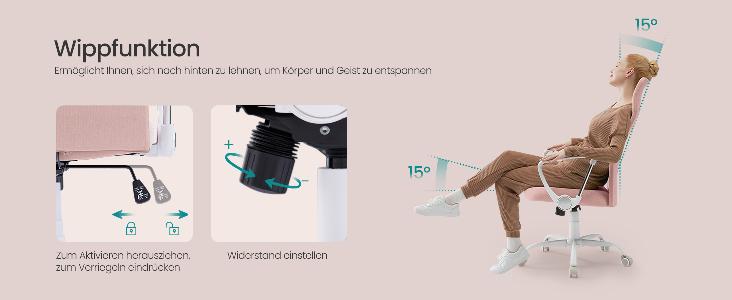 Офісний стілець SONGMICS, ергономічний, регульований, до 100 кг, Bonbonrosa (рожевий)