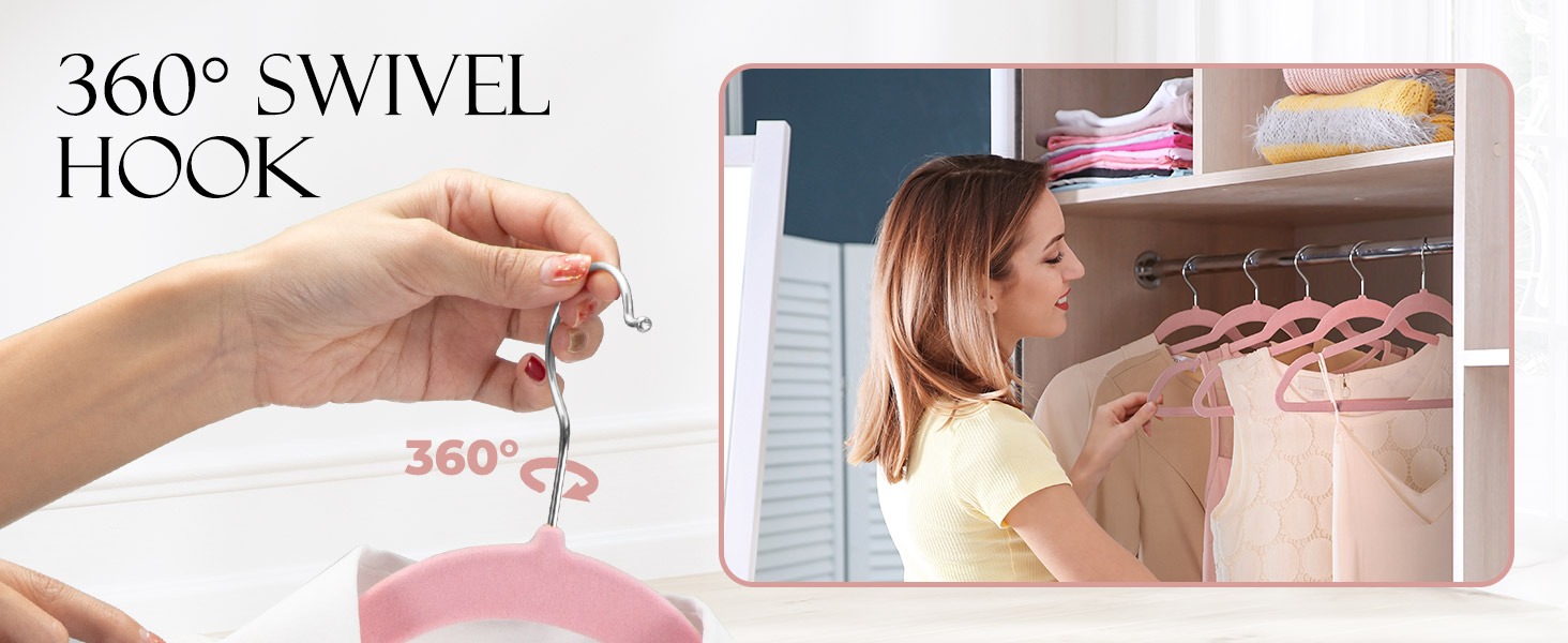 Вешалки для одягу HOUSE DAY, 20 шт. - вешалки з оксамиту, для костюмів, штанів, широкі, обертаються на 360°, рожеві