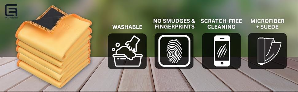 Серветки для прибирання з мікрофібри Eco-Fused (5 шт.) - двосторонні - для смартфонів, телевізорів, планшетів, ноутбуків, об'єктивів камер