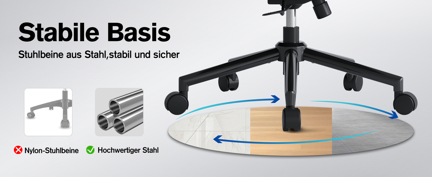 Ергономічне крісло для офісу з регульованою поперековою підтримкою, 2D підголівником та підлокітниками, поворотне, до 150 кг, чорний колір, нейлон