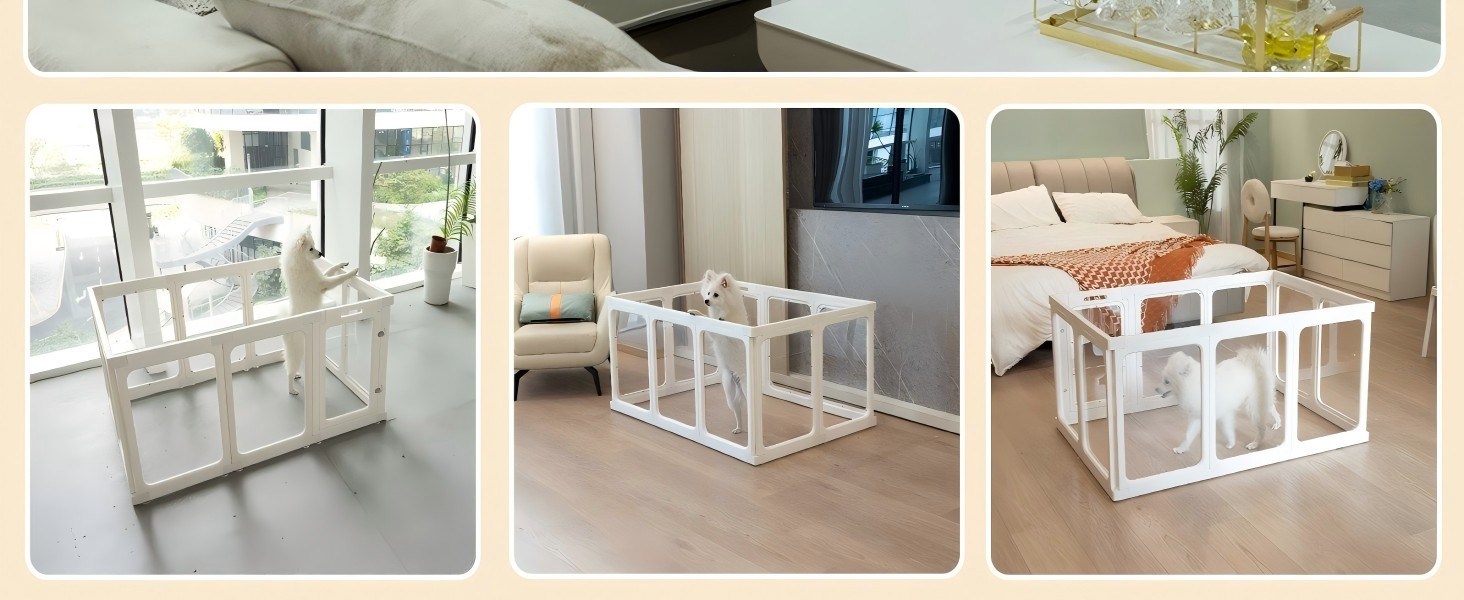 Акриловий вольєр для цуценят, 60 см, прозорий загородження для собак, портативний вольєр для цуценят та собак середніх розмірів, для використання в приміщенні та на вулиці, 10 панелей, білий