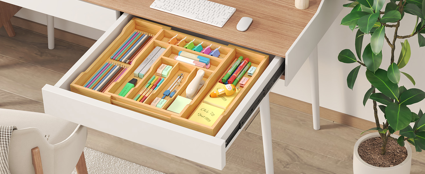 Органайзер для столових приборів Lifewit в шухляду, бамбуковий, 43x31-53x47 см, висувний, для ложок, виделок, ножів