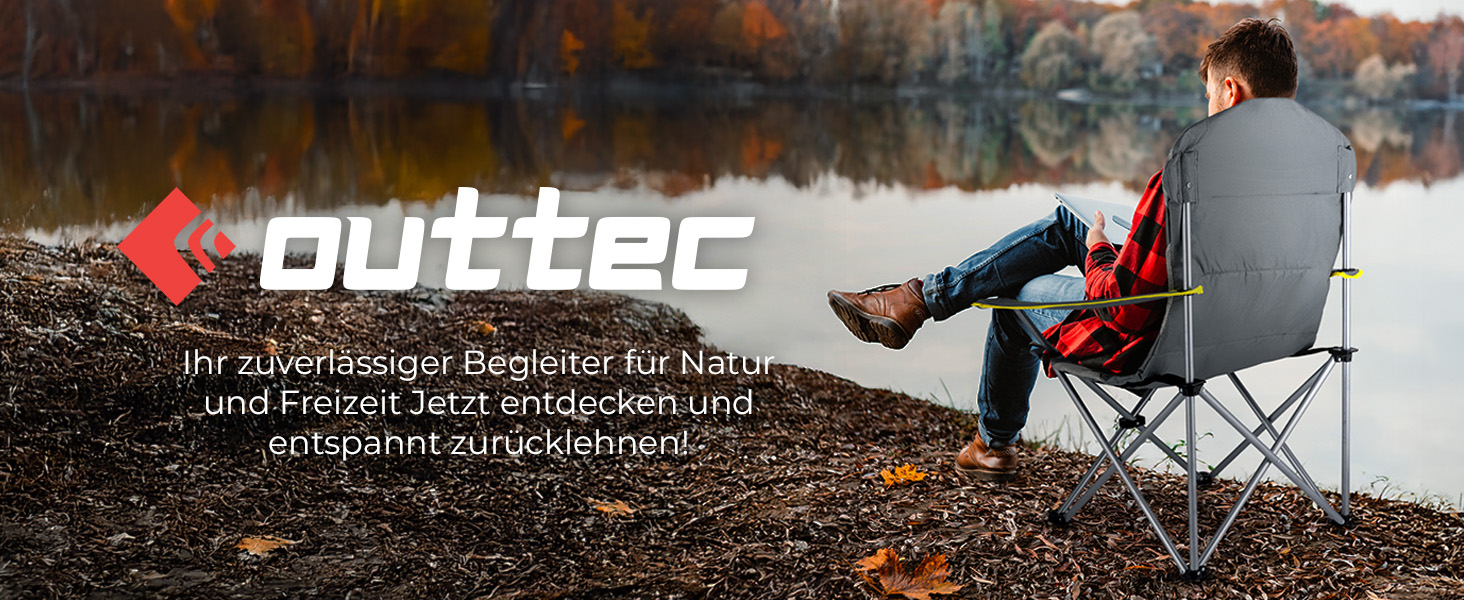 Крісло для кемпінгу Outtec: складне, до 130 кг, з високою спинкою, з підстаканником та сумкою, сіре