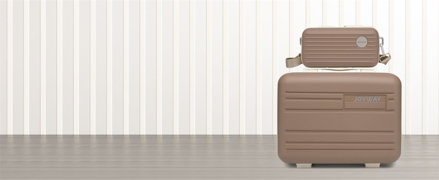 Набір валіз Joyway 3 в 1 з твердим корпусом, 4 колеса, TSA-замок, коричневий/білий. В комплекті: косметичка та сумка для перенесення.