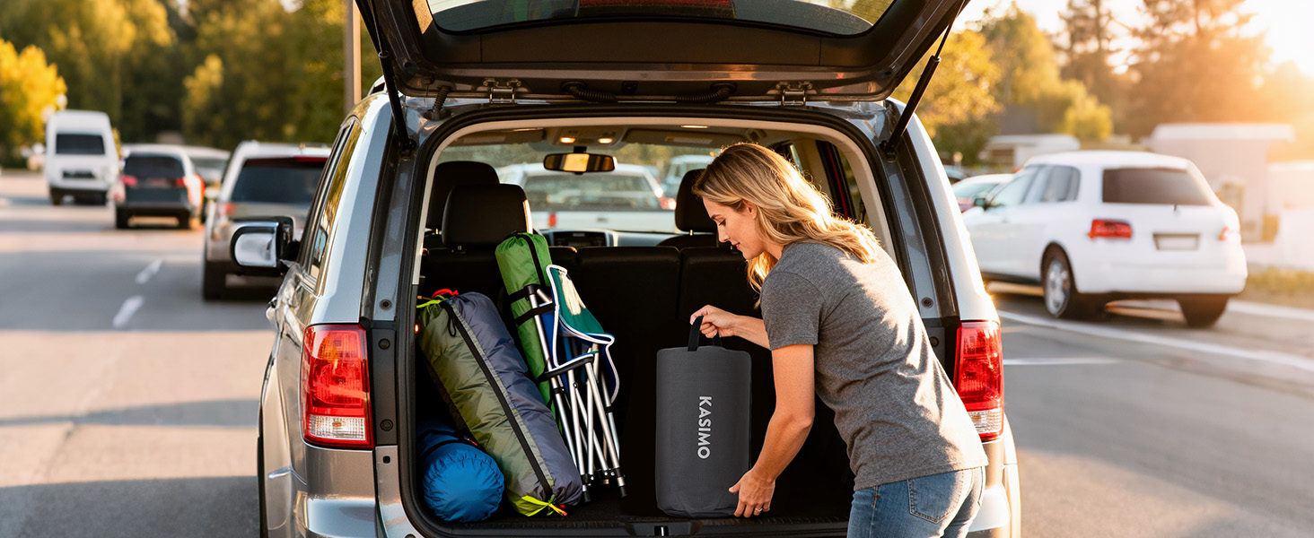 Надувний матрац KASIMO TPU самонадувний 1-місний з електричним насосом та подушкою, 190x90x22 см для дому та кемпінгу