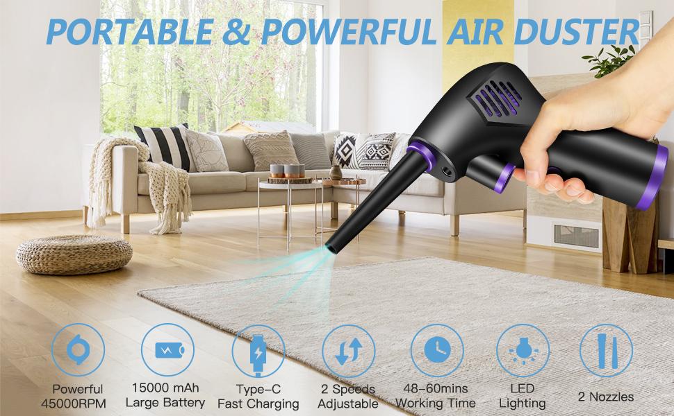 Електричний пилосос Fulluky для чищення ПК, ноутбуків, меблів та авто. Air Duster з акумулятором 15000mAh та LED-ліхтариком