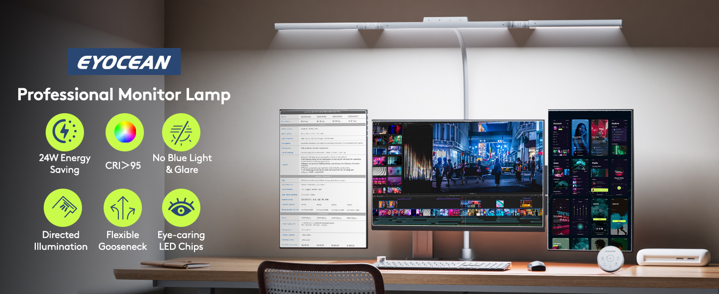 Стіл лампа з 3 джерелами світла, 24W, 100см, денне світло, з пультом керування, регульована яскравість, лампа для офісу та дому (Mattweiß)