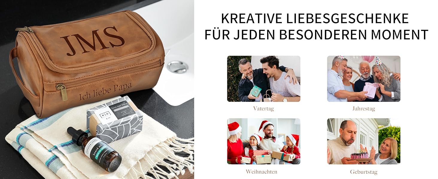 Чоловіча дорожня косметичка Easycosy з лазерним гравіюванням, шкіряна, на блискавці, червоно-коричнева. Ідеальний подарунок для чоловіків, тата, дідуся, колеги.