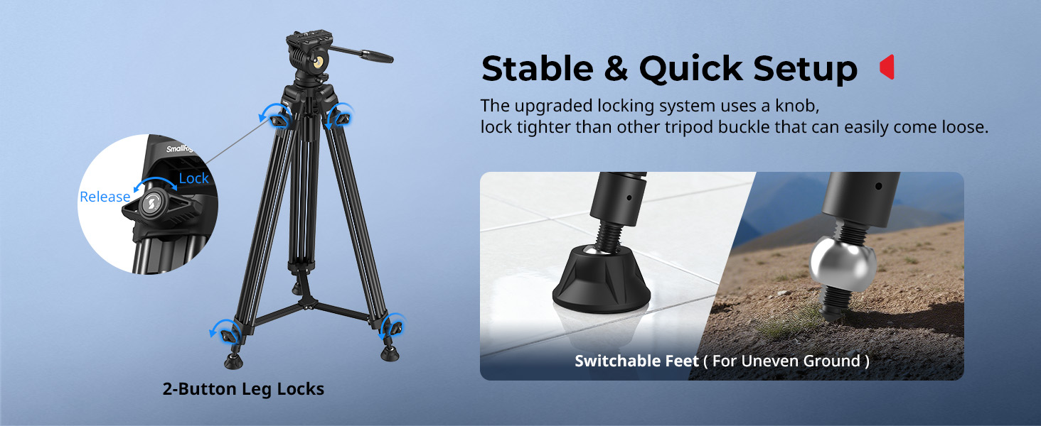 SMALLRIG Статив відеозйомки 73'' з алюмінієвого сплаву, 8кг, QR Plate Manfrotto 501PL, 186см