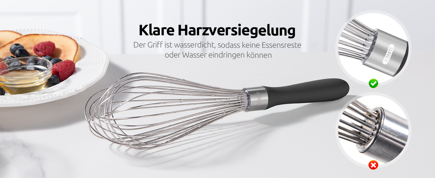 Міксер кухонний U-Taste, 30 см, з нержавіючої сталі 18/10, 12 гнучких дротів, силіконовий ручка, для тіста та соусів (Чорний)