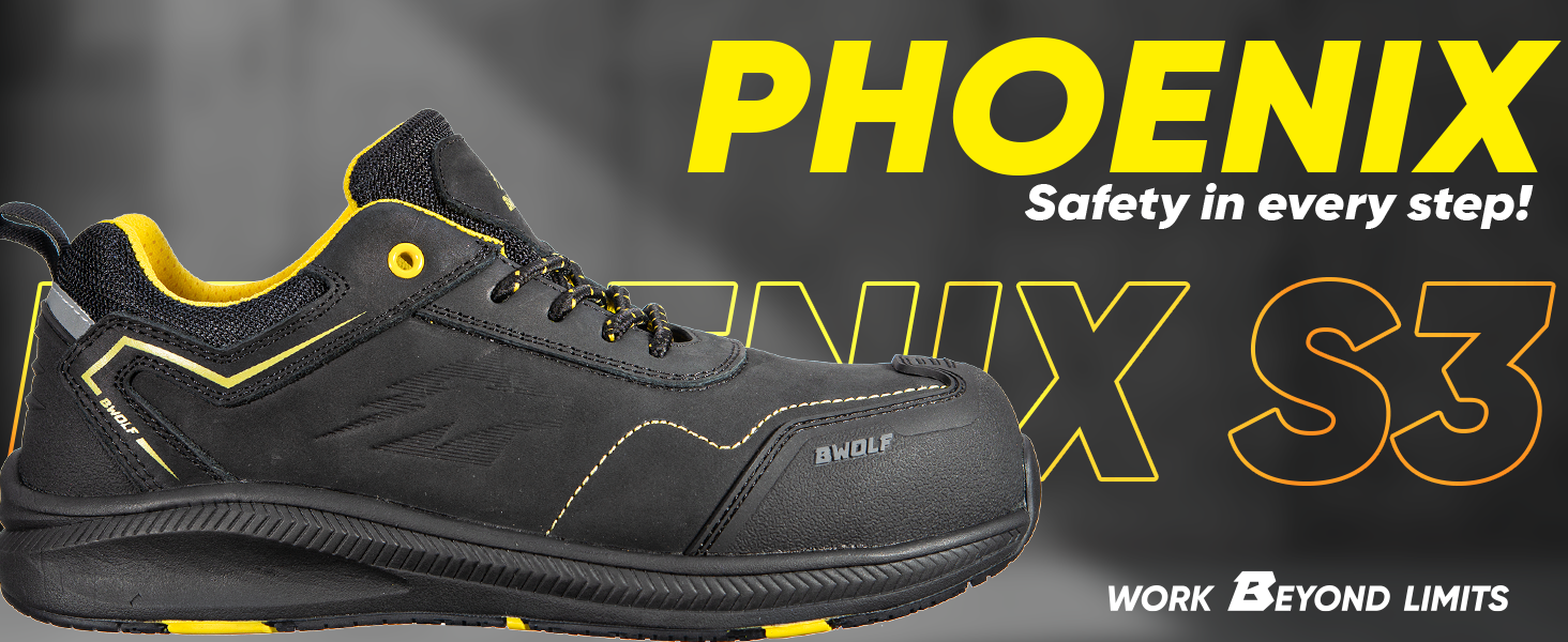 Робочі черевики BWOLF Phoenix S3S для чоловіків: шкіра нубук, водонепроникні, антиковзаючі, чорні, 38 EU