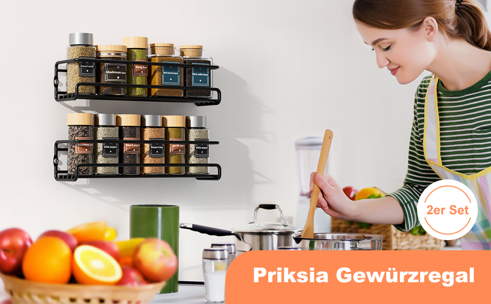 Настінна полиця для спецій, 2 шт. Організатор для спецій без свердління, металевий тримач для спецій з кріпленням на липучках та гвинтами, для кухонної шафи та комори