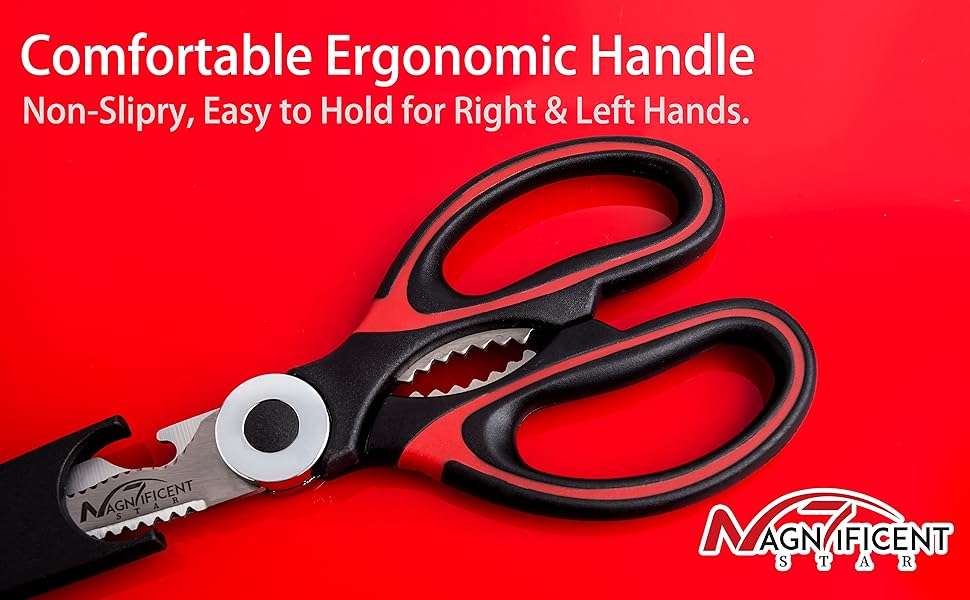 Кухонні ножиці з нержавіючої сталі з захисною кришкою та ергономічною м'якою ручкою, мультифункціональні ножиці для птиці, м'яса, трав та овочів Red