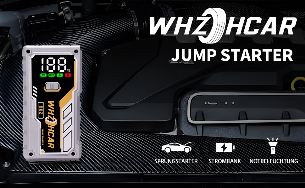 Powerbank Starthilfe 5000A з LCD екраном для автомобіля 12V. Зарядний пристрій для акумулятора авто з LED ліхтариком, підходить для 10л бензину або 9л дизеля. Срібний колір.