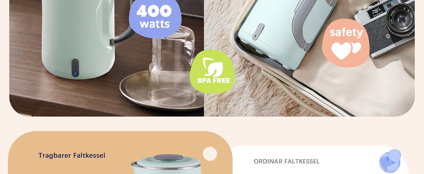 Електричний чайник 0.9л з нержавіючої сталі 304, 1360W, швидке кип'ятіння за 4-6 хвилин, класичний компактний дизайн, кнопка вмикання в один дотик, автоматичне відключення та захист від перегріву, для дому, офісу та любителів кави (світло-зелений)