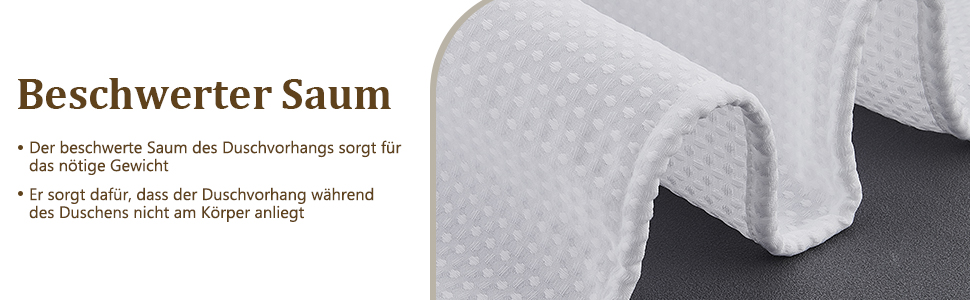 Штора для душу текстильна водонепроникна поліестер 180x200 см, біла з кільцями