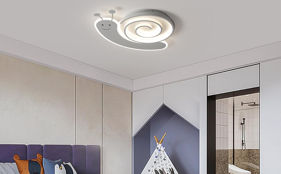 Дитяча стельова LED-лампа Oninio 48W, диммована, з пультом, у формі равлика, біла, для спальні, офісу, дитсадка