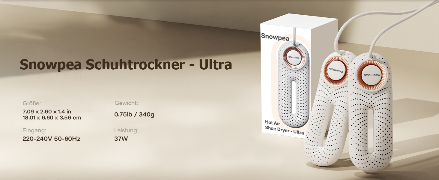 Сушарка для взуття електрична Snowpea Ultra з вентилятором, 37 Вт, швидке сушіння гарячим повітрям, біла