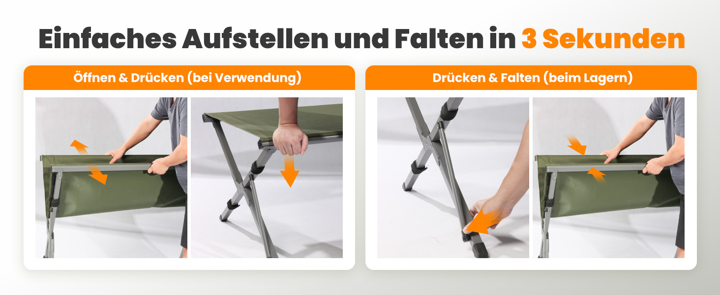 Розкладне ліжко для кемпінгу 210x80x60 см, стабільне, з кишенею, 200 кг, для відпочинку на природі, в саду, в подорожах, вдома (зелене)