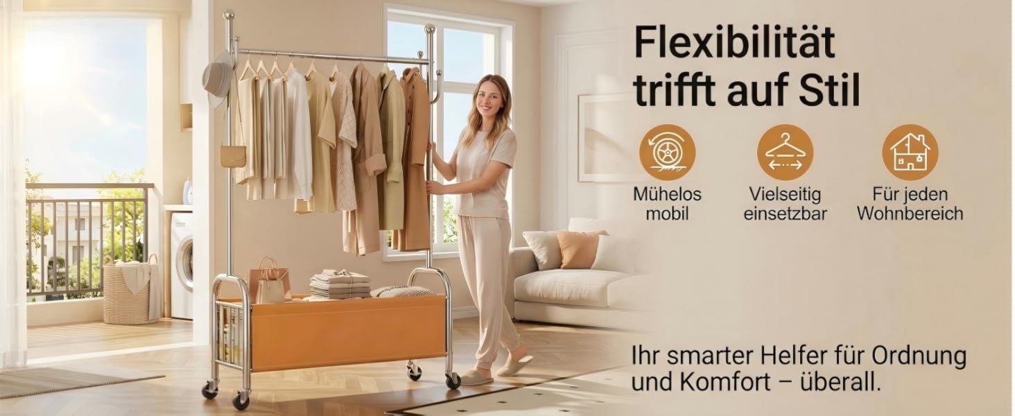 Вішалка для одягу сталева з кошиком для зберігання, навантаження до 115 кг, 3-в-1, для спальні та передпокою UP-R02