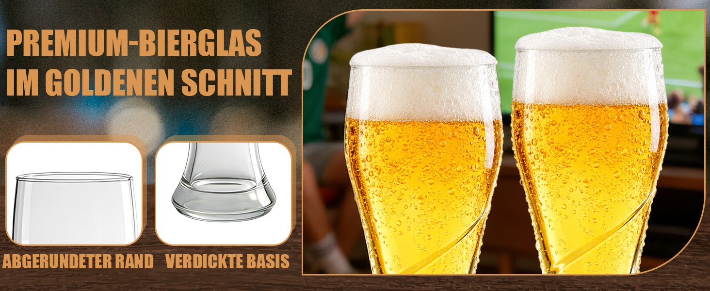 Набір келихів для пива 400 мл, безсвинцеве скло, спіралевидний дизайн, стійкі до температур та посудомийки, 6 шт.