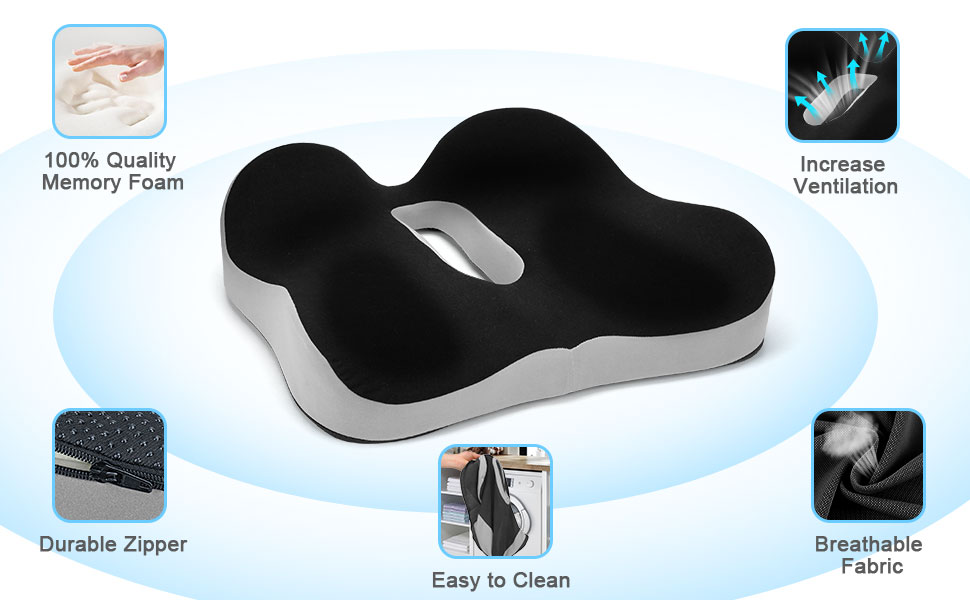 Подушка для сидіння DmTown з піною з пам'яті: ергономічна подушка для куприка, для полегшення болю в куприку та ішіасу, для геморою, для автомобіля, офісного крісла, інвалідного візка