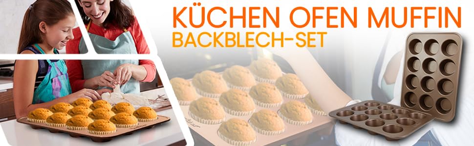 Форма для мафінів NutriChef, антипригарна, 2 шт. по 12 отворів, з вуглецевої сталі, без PTFE, PFOA, PFOS і BPA, підходить для посудомийної машини, з високим бортом