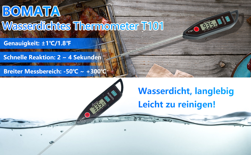 Термометр кулінарний BOMATA IPX7 вологостійкий, для м'яса, гриля та приготування їжі. T101 чорний