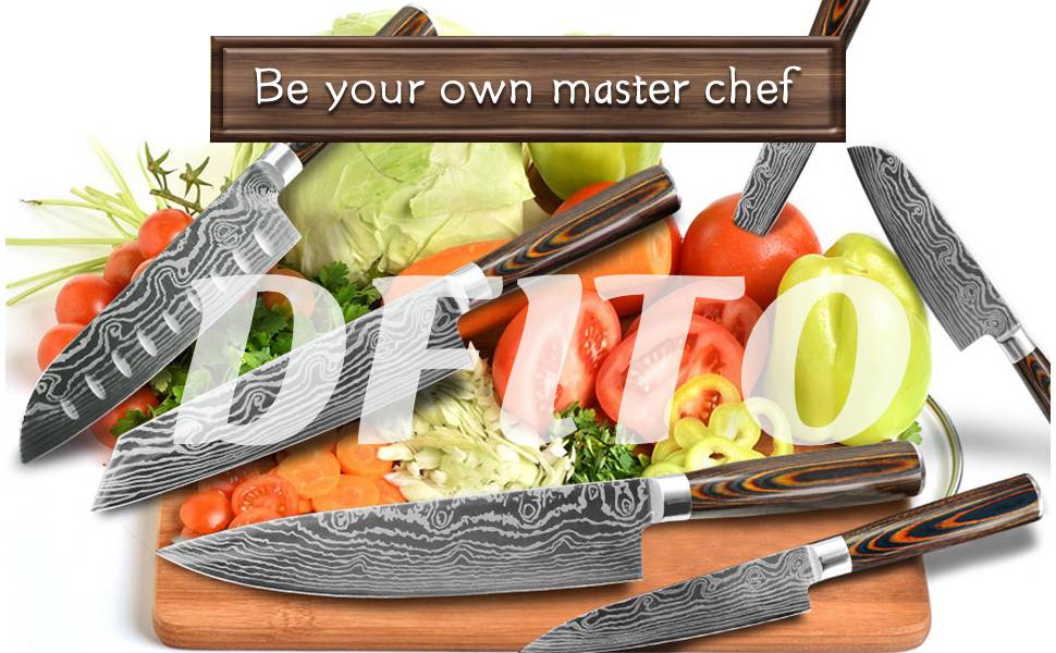 Набір кухонних ножів Dfito, 8 предметів, з нержавіючої сталі, різні розміри, зручні ручки