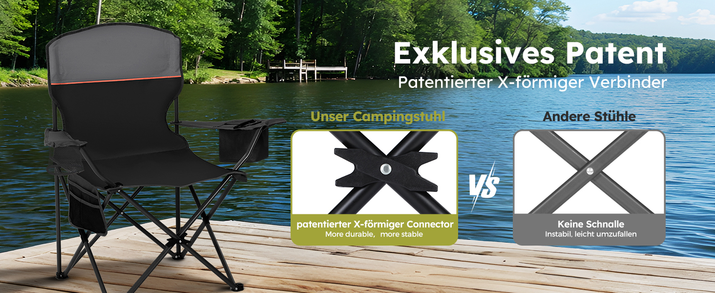 Набір 2 складаних стільців для кемпінгу High Point Sports з підсклянником та охолоджувачем, до 120 кг, чорний