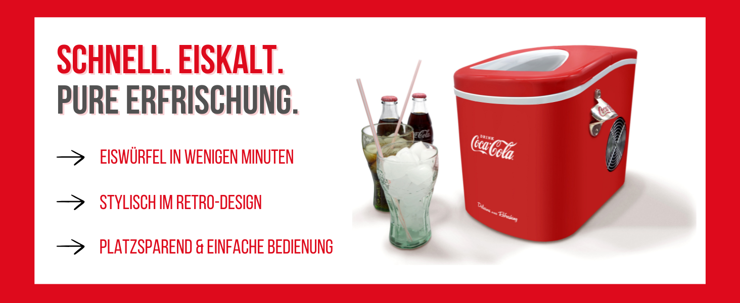 Машина для приготування льоду Salco Coca Cola – 10 кг на день, червоний колір, для коктейлів та вечірок