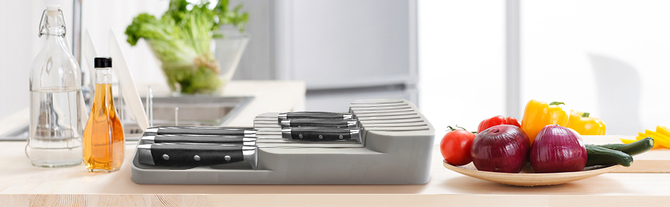 Органайзер для ножів у шухляду двоярусний, на 9 ножів, сірий - безпечне та компактне зберігання