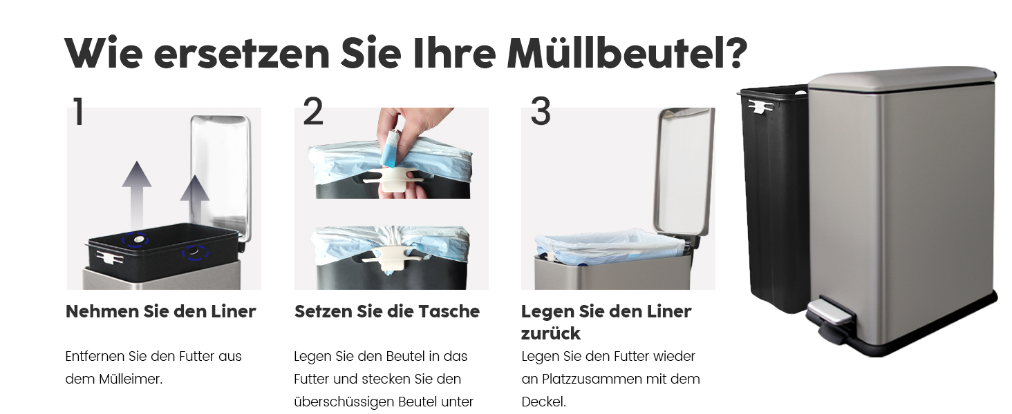 Трюмний смітник для кухні, нержавіюча сталь, 17л, з кришкою та внутрішнім відром