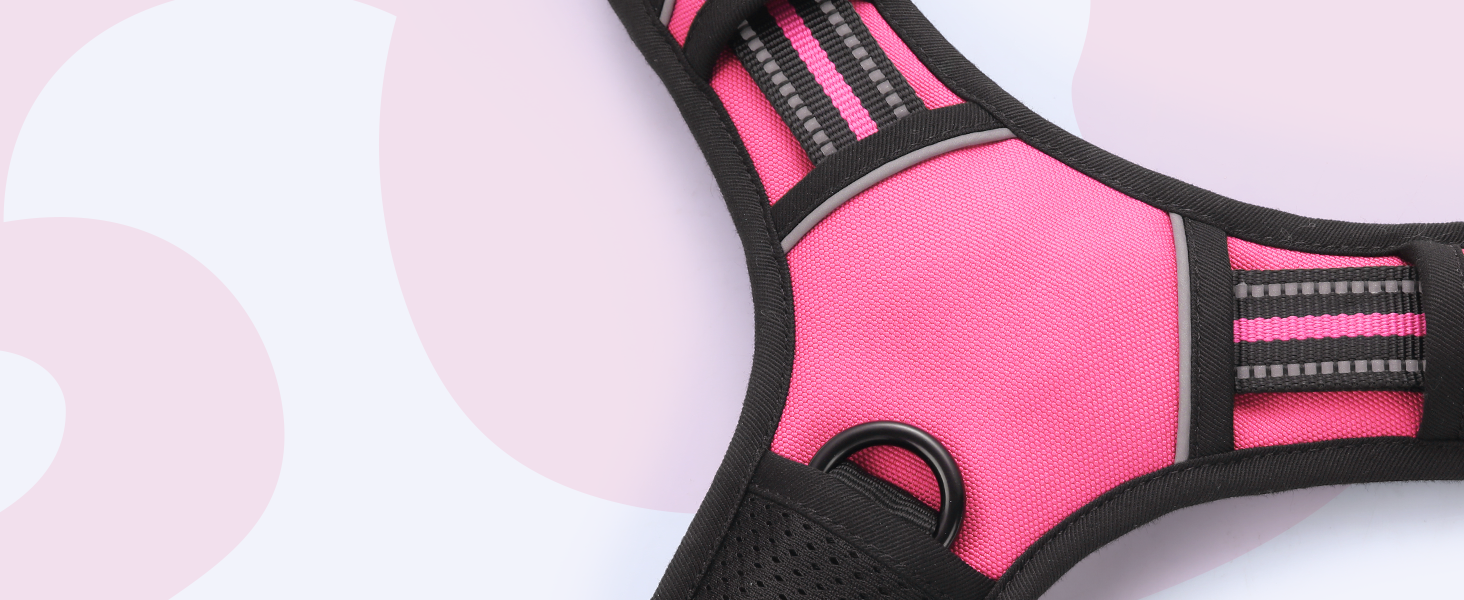 Нашийник для собак Rabbitgoo, великі породи, регульований, без натягування, з ручкою, анти-тяга, м'яка підкладка, світловідбиваючий, розмір L (XL), рожевий