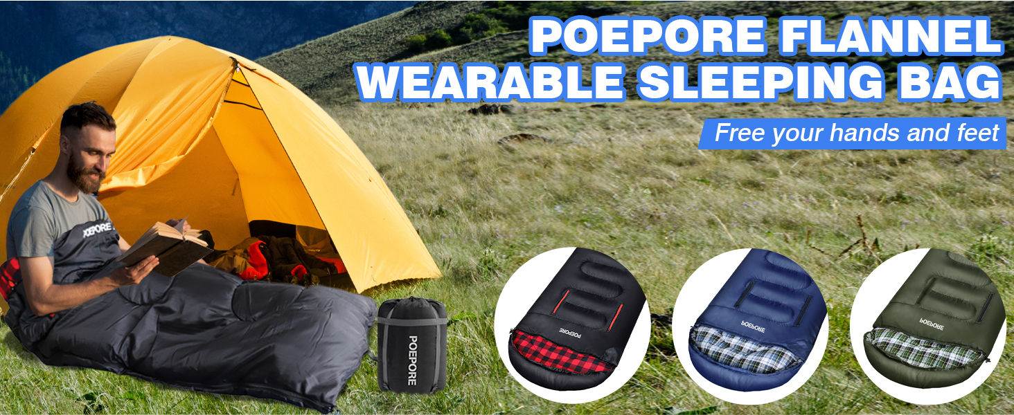 Спальний мішок POEPORE Outdoor 3-4 сезони, фланель, 230x90 см, для дорослих