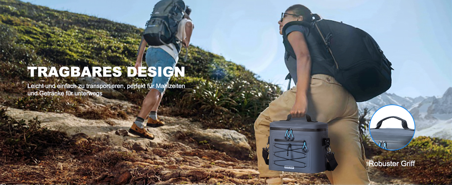 Термосумка-холодильник 15/24L, водовідштовхуюча, для пікніків, пляжу, кемпінгу, офісу, транспортування продуктів, сіра