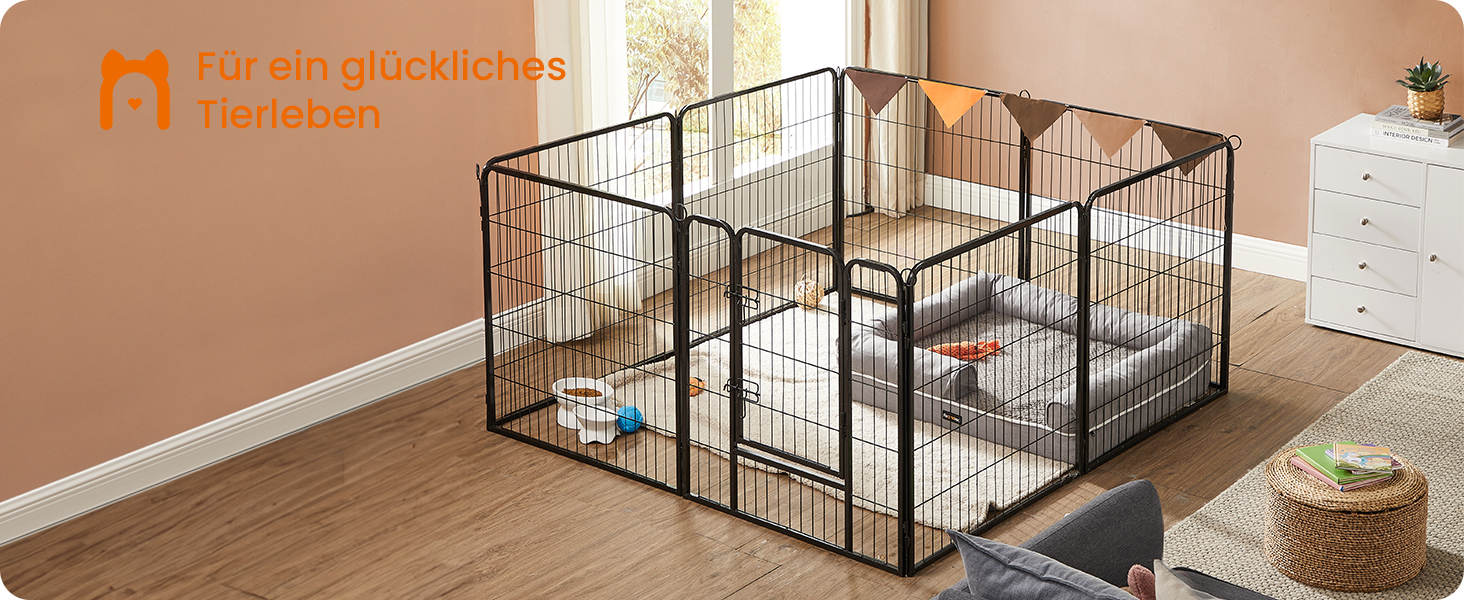 Вольєр для тварин Feandrea Freilaufgehege XL (77x80 см), чорний, з 8 панелей, DIY, для дому та вулиці
