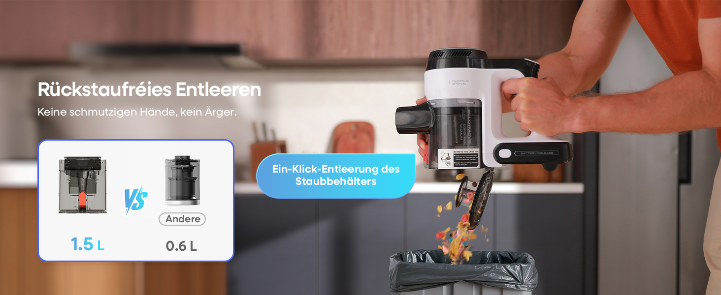 Бездротовий пилосос AlloyMove A01: потужний, з великим контейнером 1.5л та фільтрацією 99.9%, для волосся, килимів та твердих поверхонь (срібний)